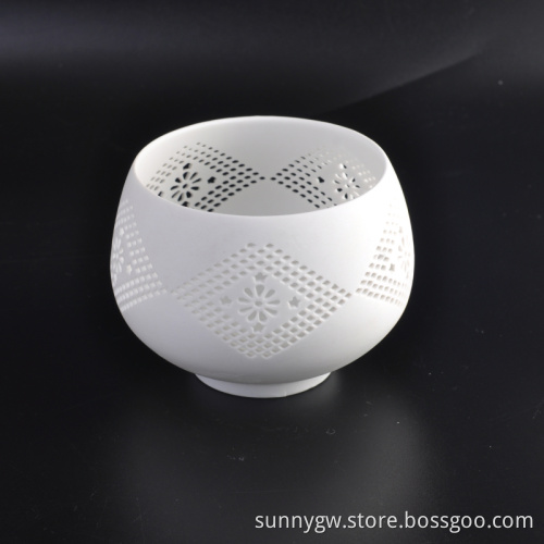 Bowl shape stemmed hollow out ceramic candle holder